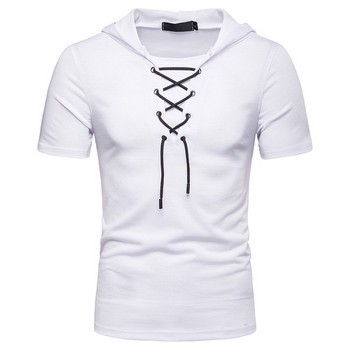 Μοντέρνο μπλουζάκι για άνδρες σε διαφορετικά χρώματα με κορδόνια και κουκούλα