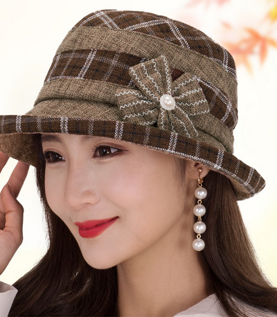 Μοντέρνο γυναικείο καπέλο με κορδέλα και πέρλες για γυναίκες