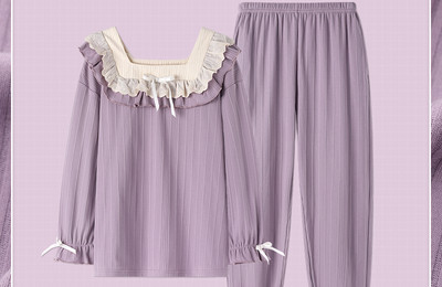 Дамска пижама с дълъг ръкав и къдри