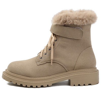 Ženske čizme od eko brušene kože s grubim đonom i toplom postavom