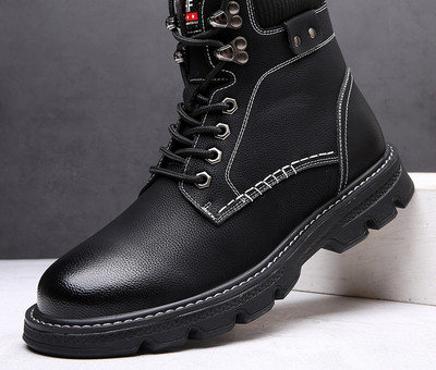 Ανδρικά μποτάκια με επίπεδη σόλα φερμουάρ και κορδόνια