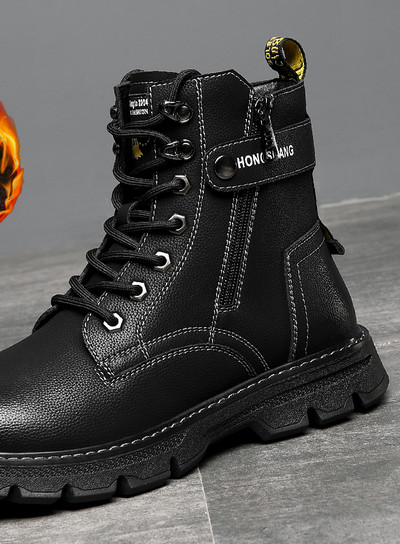 Ανδρικά μποτάκια με επίπεδη σόλα φερμουάρ και κορδόνια