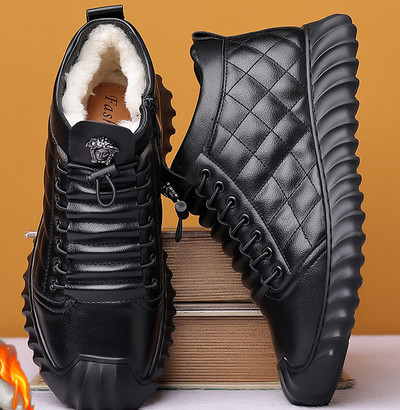 Αθλητικά χειμερινά παπούτσια με ζεστή φόδρα - μαύρο και μπλε χρώμα