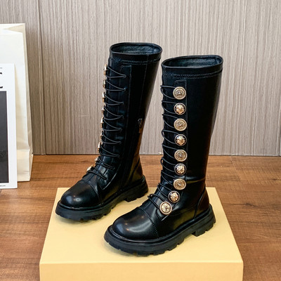 Παιδικά στρογγυλεμένα έκο δερμάτινα μποτάκια με μεταλλικά κουμπιά