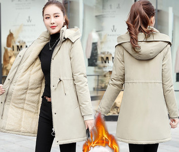 Új modell női téli kabát kapucnival és meleg béléssel