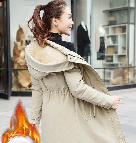 Új modell női téli kabát kapucnival és meleg béléssel