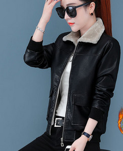 Eko bőrből készült női kabát meleg béléssel