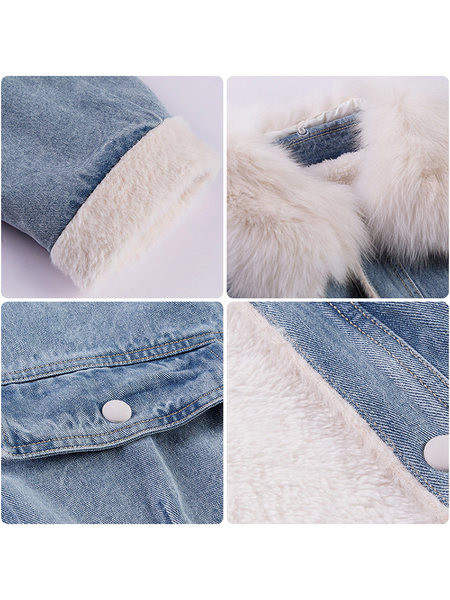 Női farmerdzseki vastag béléssel és zsebekkel