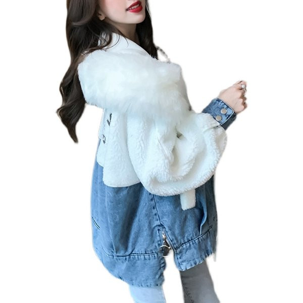 Jachetă de damă din denim cu căptușeală caldă și inscripție pe spate