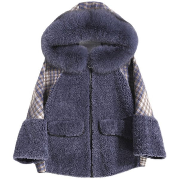 Jachetă de damă scurtă în carouri cu puf