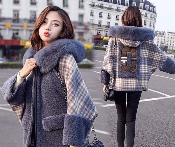 Geaca de iarna de dama model nou cu gluga si maneci largi