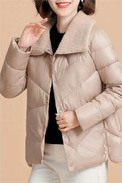 Jachetă modernă de damă cu guler în puf - trei culori