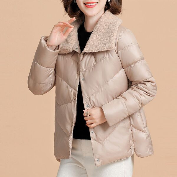 Jachetă modernă de damă cu guler în puf - trei culori