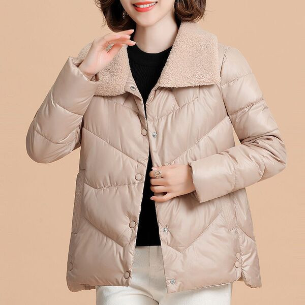 Jachetă modernă de damă cu guler în puf - trei culori