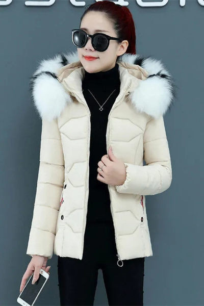 Jachetă scurtă de zi cu zi pentru femei, cu glugă și puf