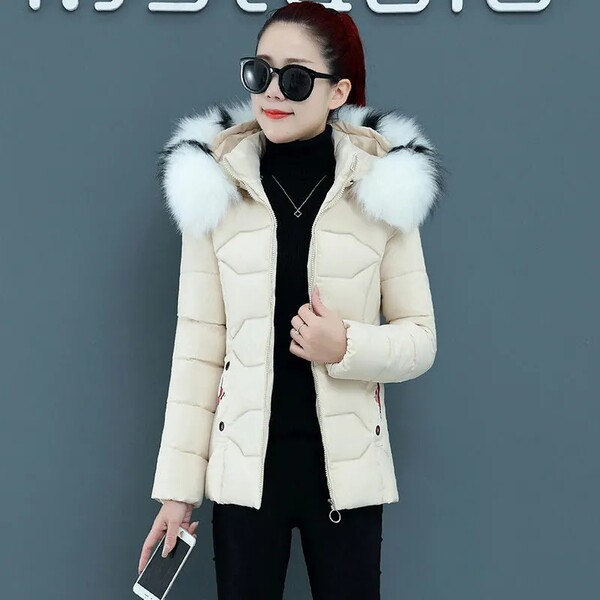 Jachetă scurtă de zi cu zi pentru femei, cu glugă și puf