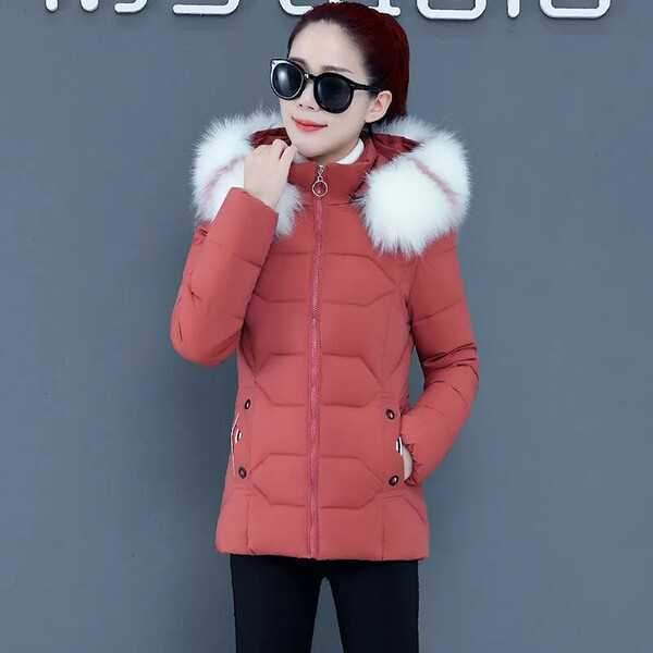 Jachetă scurtă de zi cu zi pentru femei, cu glugă și puf