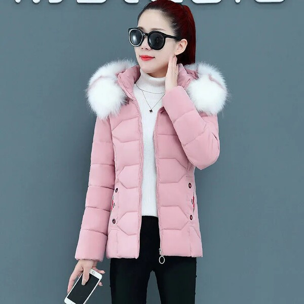 Jachetă scurtă de zi cu zi pentru femei, cu glugă și puf