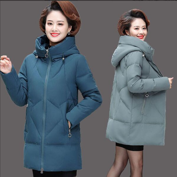 Női téli kabát magas gallérral és cipzárral