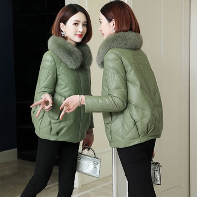 Női bőrkabát eco pehelytal és zsebekkel