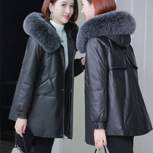 Modern gyerekkabát, fekete és szürke tollgallérral