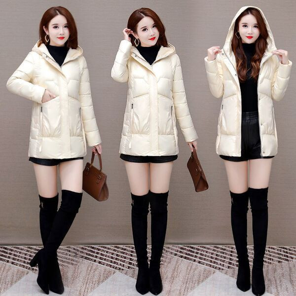 Női testreszabott fényes kabát kapucnival