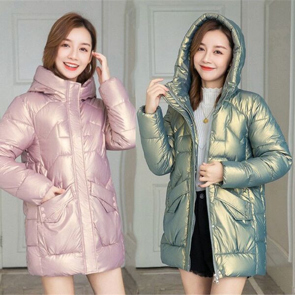 Palton cald de dama de lungime medie si efect stralucitor