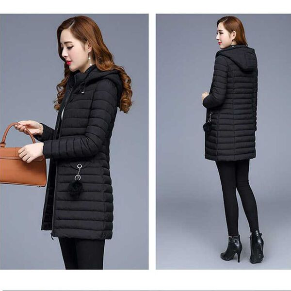 Női alkalmi kabát kapucnival és pehellyel