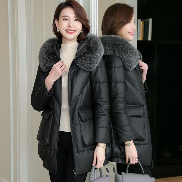Geaca de iarna model nou cu gluga - piele ecologica