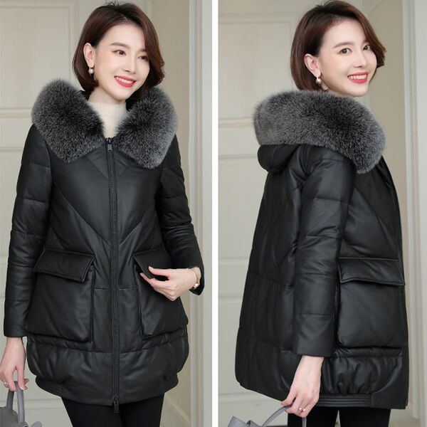 Geaca de iarna model nou cu gluga - piele ecologica