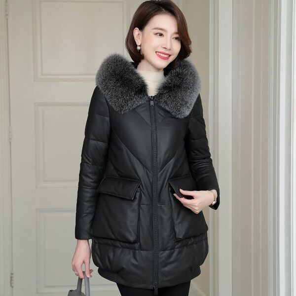 Geaca de iarna model nou cu gluga - piele ecologica