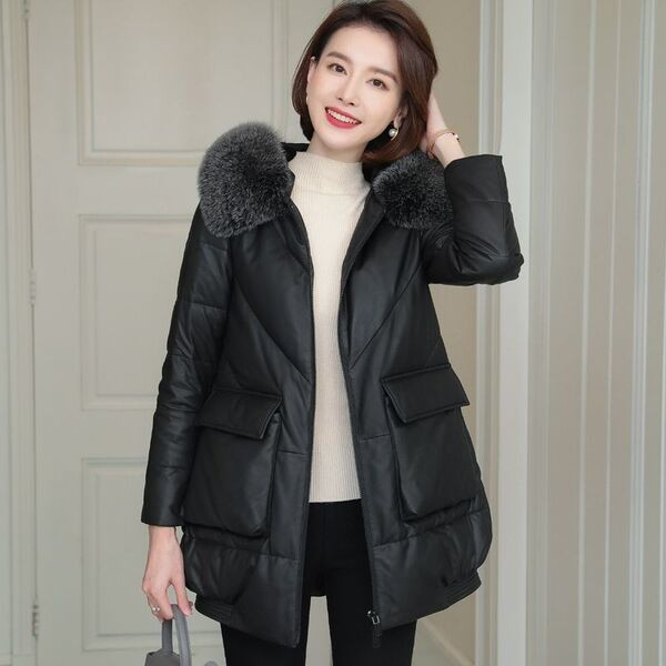 Geaca de iarna model nou cu gluga - piele ecologica