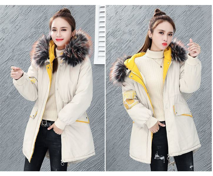 Geacă casual de damă lungă cu puf și cravate