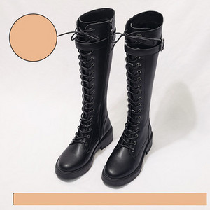 Висока дамски ботуши от изкуствена кожа с връзки