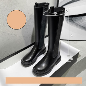 Висока дамски ботуши от изкуствена кожа с връзки