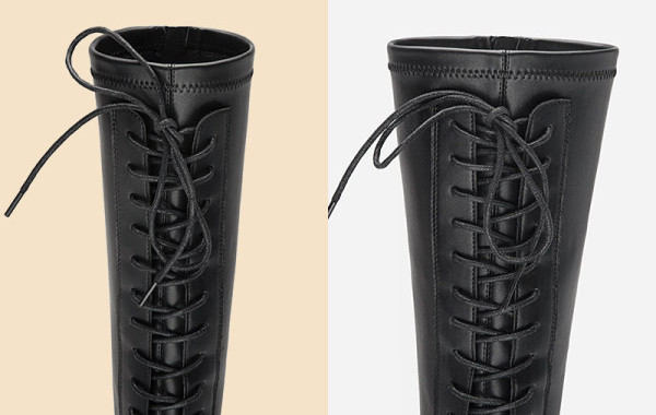 Висока дамски ботуши от изкуствена кожа с връзки