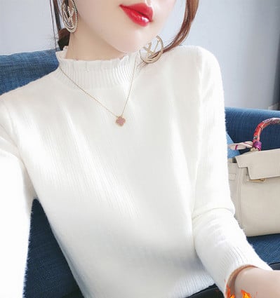 Γυναικείο πουλόβερ νέο μοντέλο με γιακά πόλο και βολάν