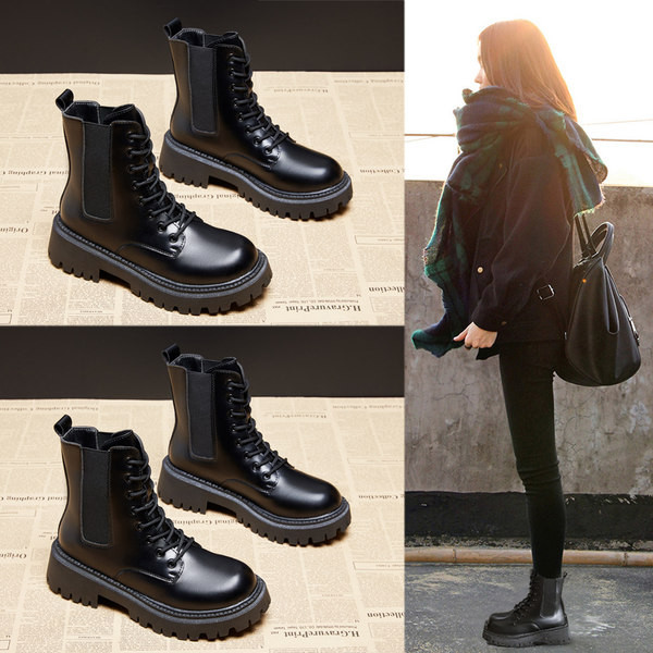 Ежедневни дамски боти от еко кожа заоблен модел