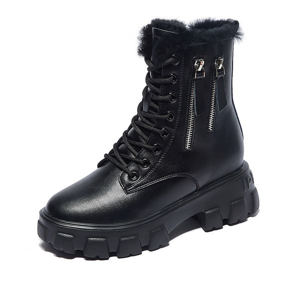 Дамски боти с топла кадифена подплата цип и връзки