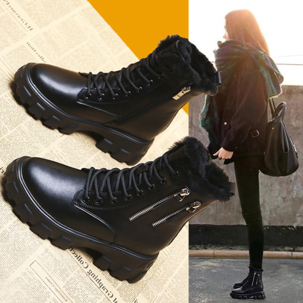 Дамски боти с топла кадифена подплата цип и връзки