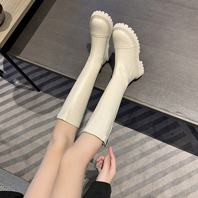 Дамски ботуши с груба подметка - еко кожа