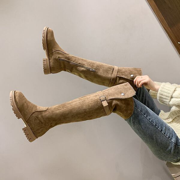 Дълги ботуши от еко велур с топла подплата