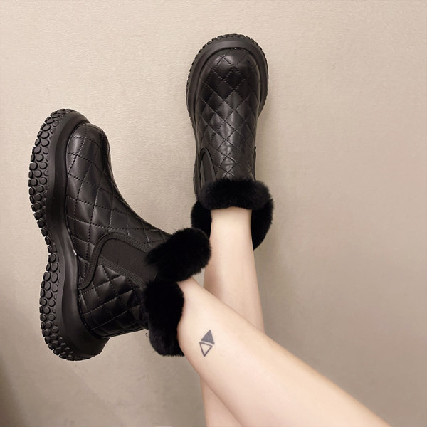 Модерни дамски боти от еко кожа с мека подплата заоблен модел