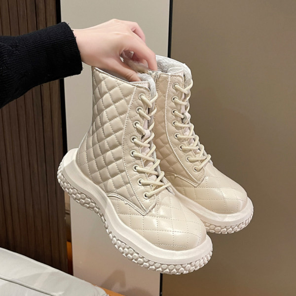 Дамски боти с груба подметка връзки и цип