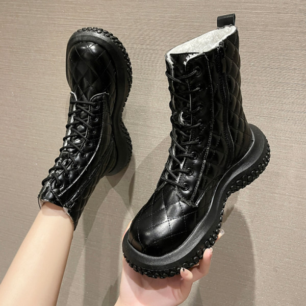 Дамски боти с груба подметка връзки и цип