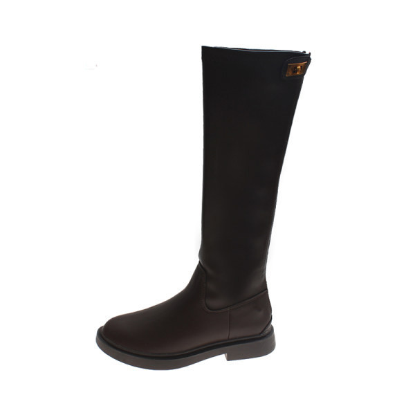 Стилни дамски ботуши с цип и катарама от еко кожа