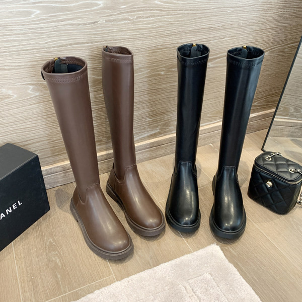 Стилни дамски ботуши с цип и катарама от еко кожа