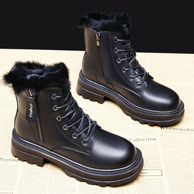 Актуални дамски боти с пух и цип от еко кожа