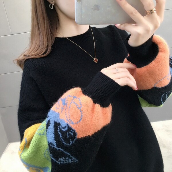 Vastag női pulóver O-nyakkal