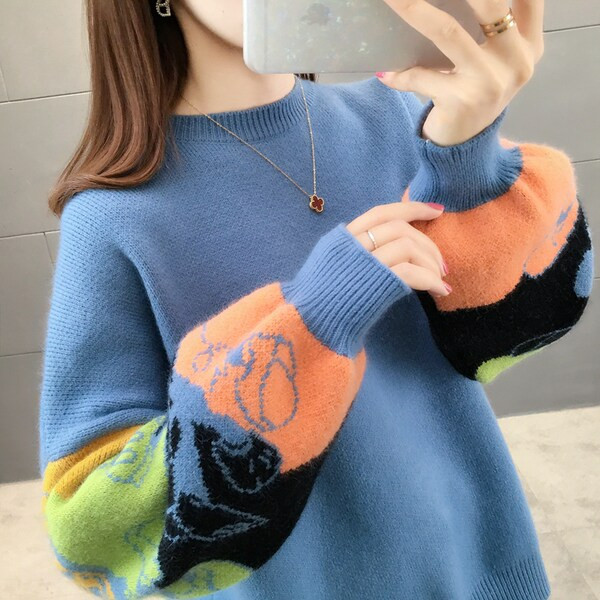 Vastag női pulóver O-nyakkal